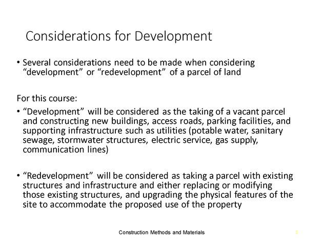 Week 2 : Land Development Considerations - Slide 1