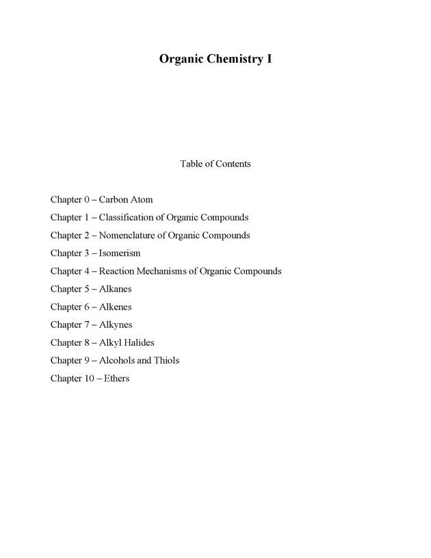 Organic Chemistry I - Page 1