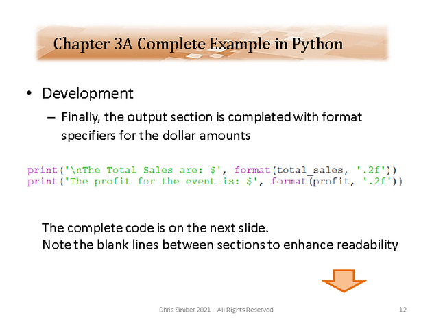 Computer Programming Python Lecture - Complete Example (Ch. 3A) - Slide 12