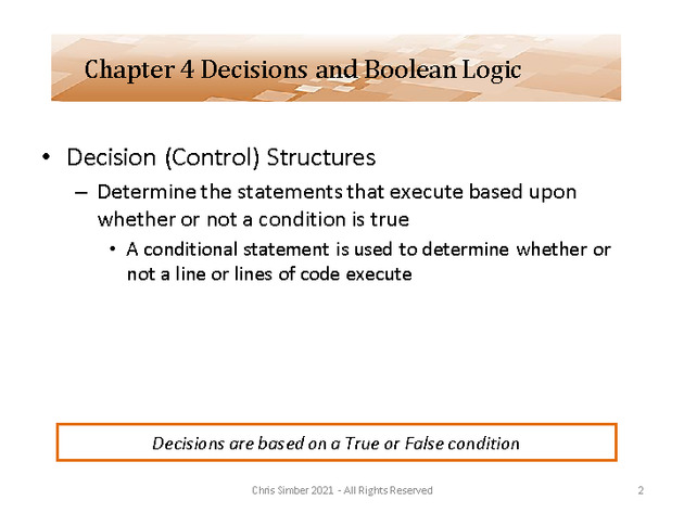 Computer Programming Python Lecture - Decisions and Logic (Ch. 4) - Slide 2