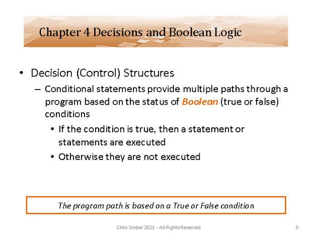 Computer Programming Python Lecture - Decisions and Logic (Ch. 4) - Slide 3