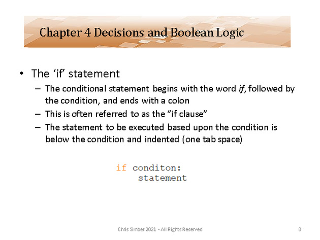 Computer Programming Python Lecture - Decisions and Logic (Ch. 4) - Slide 8