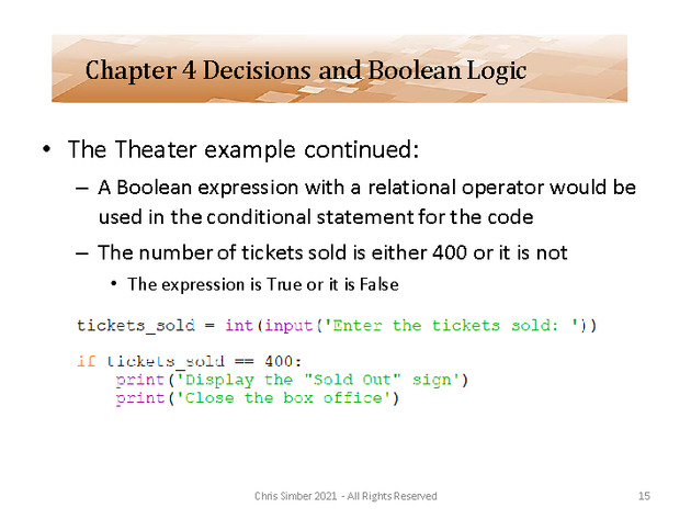 Computer Programming Python Lecture - Decisions and Logic (Ch. 4) - Slide 15