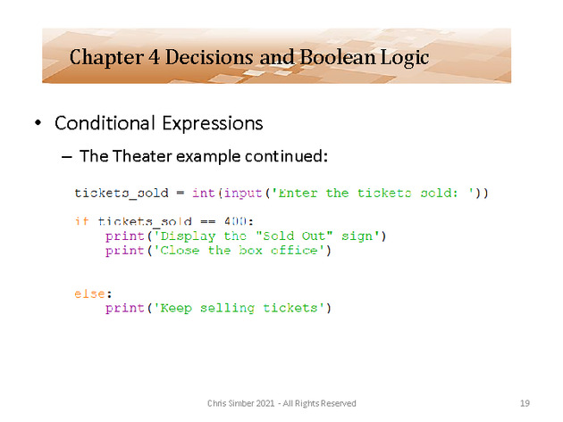 Computer Programming Python Lecture - Decisions and Logic (Ch. 4) - Slide 19