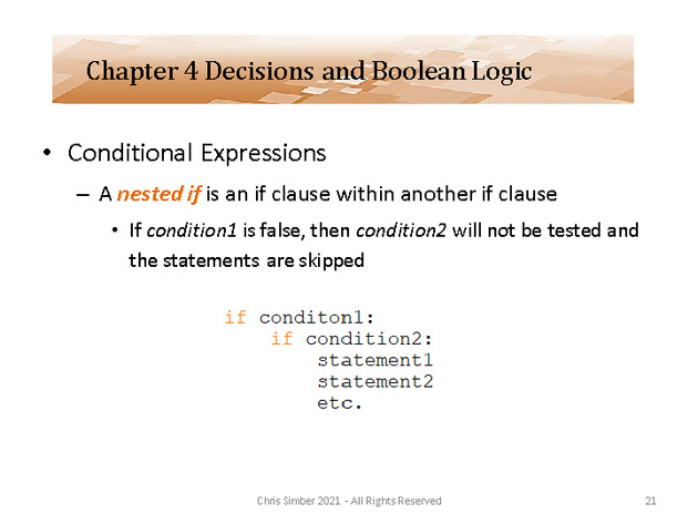 Computer Programming Python Lecture - Decisions and Logic (Ch. 4) - Slide 21