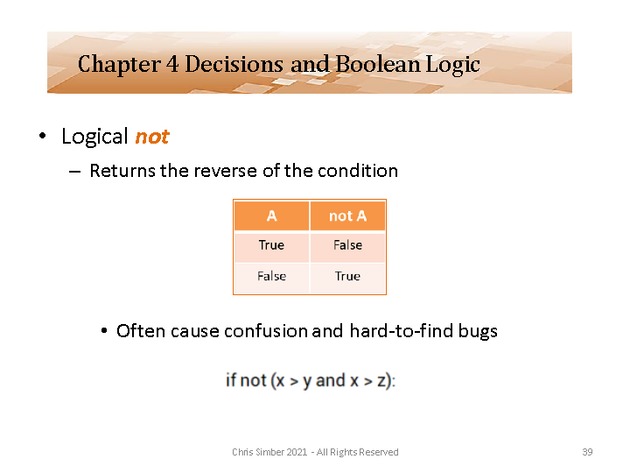 Computer Programming Python Lecture - Decisions and Logic (Ch. 4) - Slide 39