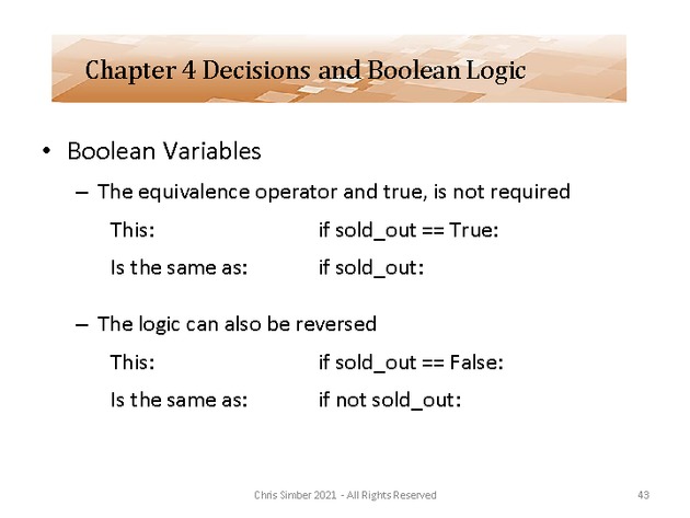 Computer Programming Python Lecture - Decisions and Logic (Ch. 4) - Slide 43