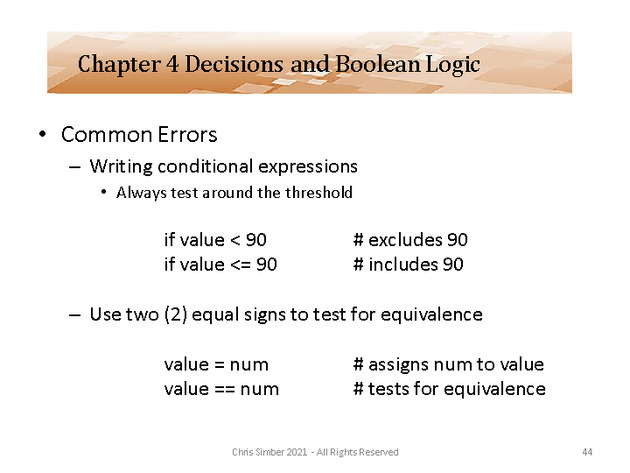 Computer Programming Python Lecture - Decisions and Logic (Ch. 4) - Slide 44