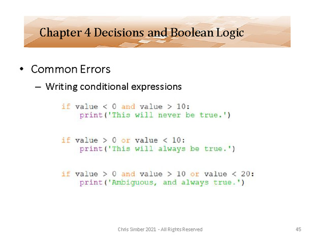 Computer Programming Python Lecture - Decisions and Logic (Ch. 4) - Slide 45