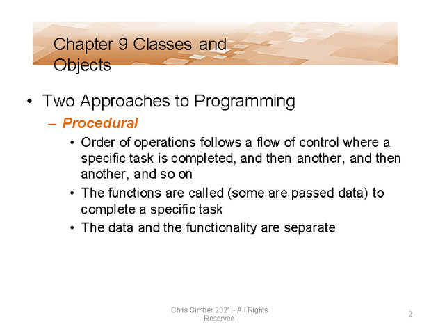 Computer Programming Python Lecture - Classes and Objects (Ch. 9) - Slide 2