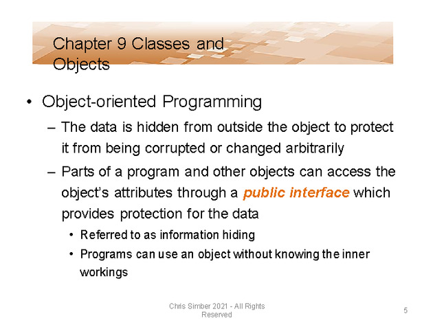 Computer Programming Python Lecture - Classes and Objects (Ch. 9) - Slide 5