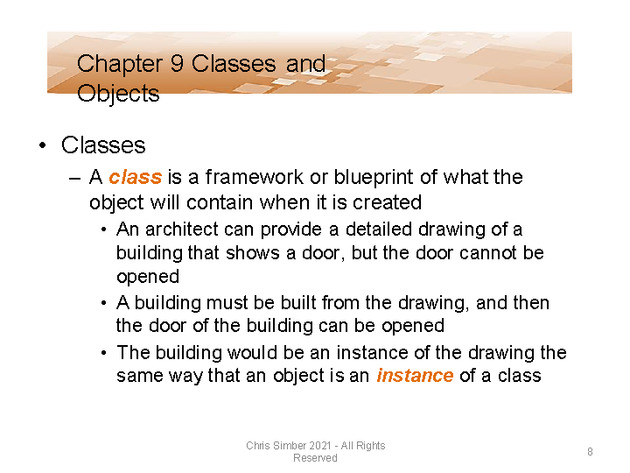 Computer Programming Python Lecture - Classes and Objects (Ch. 9) - Slide 8