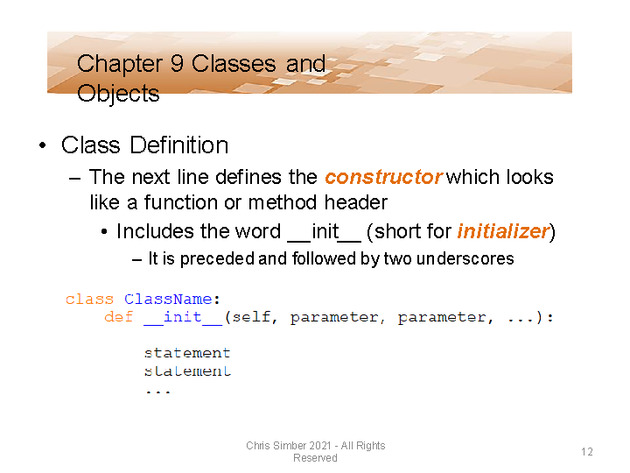 Computer Programming Python Lecture - Classes and Objects (Ch. 9) - Slide 12