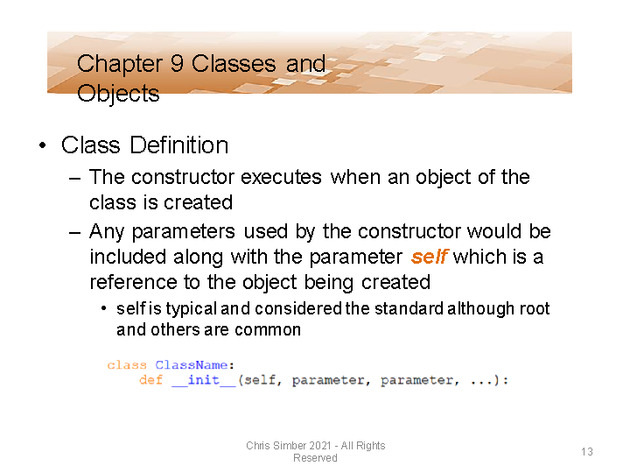 Computer Programming Python Lecture - Classes and Objects (Ch. 9) - Slide 13