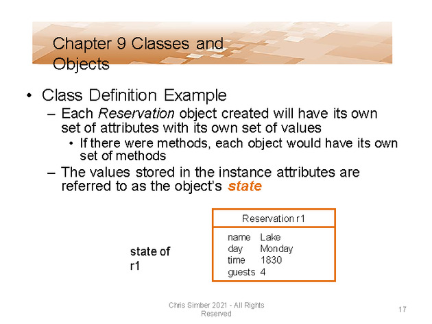 Computer Programming Python Lecture - Classes and Objects (Ch. 9) - Slide 17