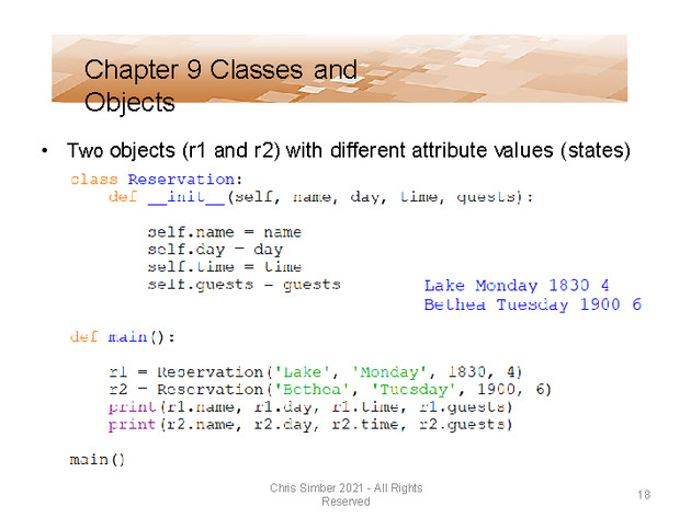Computer Programming Python Lecture - Classes and Objects (Ch. 9) - Slide 18