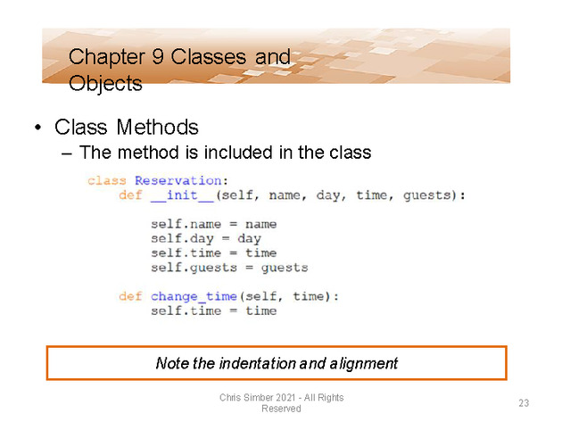 Computer Programming Python Lecture - Classes and Objects (Ch. 9) - Slide 23