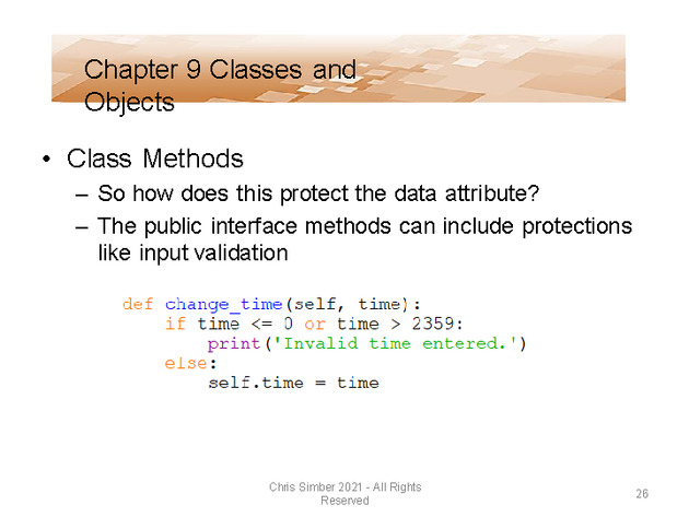 Computer Programming Python Lecture - Classes and Objects (Ch. 9) - Slide 26