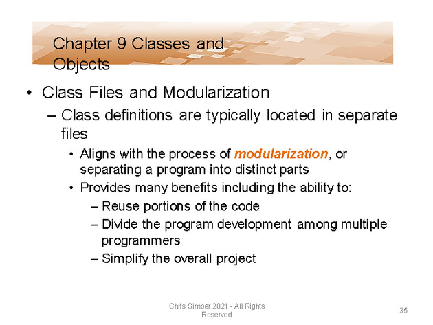 Computer Programming Python Lecture - Classes and Objects (Ch. 9) - Slide 35