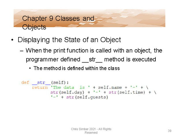 Computer Programming Python Lecture - Classes and Objects (Ch. 9) - Slide 39