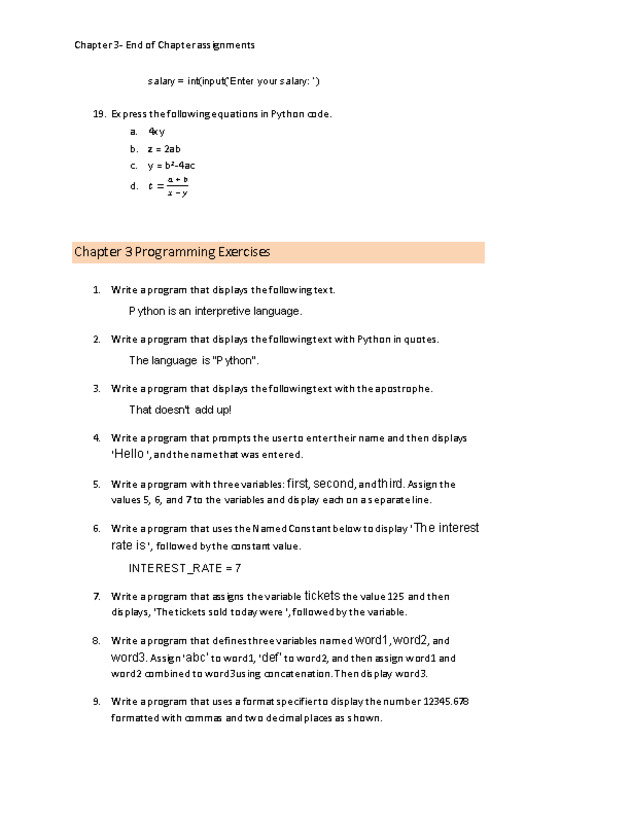 Computer Programming Python - Chapter 3 - Assignment - 