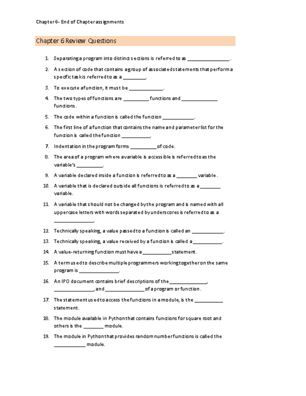 Computer Programming Python - Chapter 6 - Assignment - 