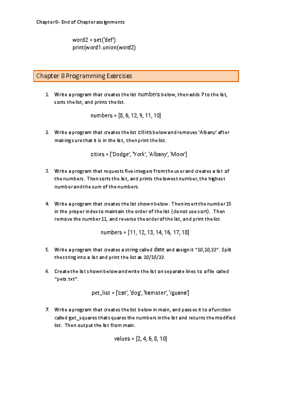 Computer Programming Python - Chapter 8 - Assignment - 