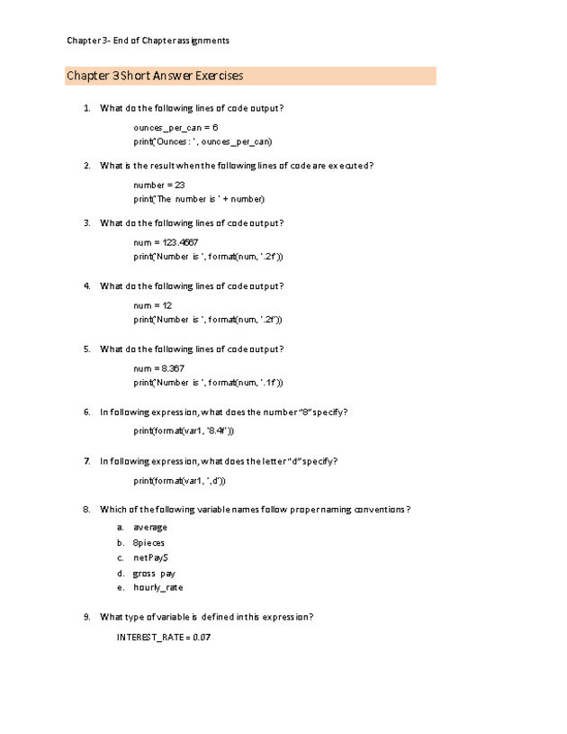 Computer Programming Python - Chapter 3 Assignment- Getting Started in Python - Page 2