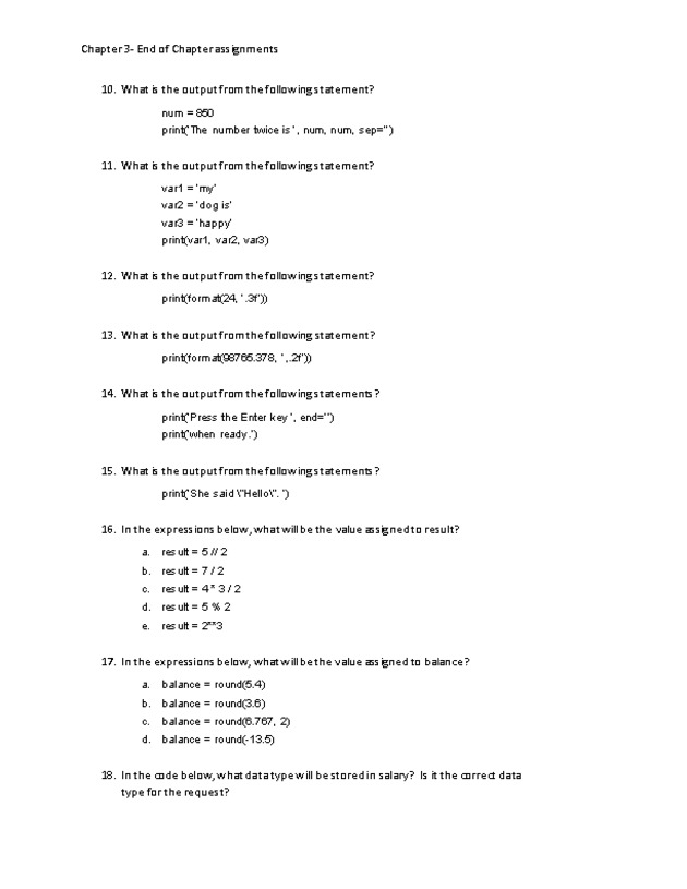 Computer Programming Python - Chapter 3 Assignment- Getting Started in Python - Page 3