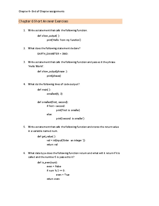 Computer Programming Python - Chapter 6 Assignment- Functions - Page 2