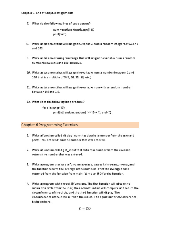 Computer Programming Python - Chapter 6 Assignment- Functions - Page 3