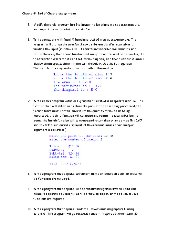 Computer Programming Python - Chapter 6 Assignment- Functions - Page 4