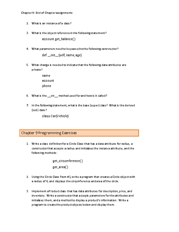 Computer Programming Python - Chapter 9 Assignment- Classes and Objects - Page 2