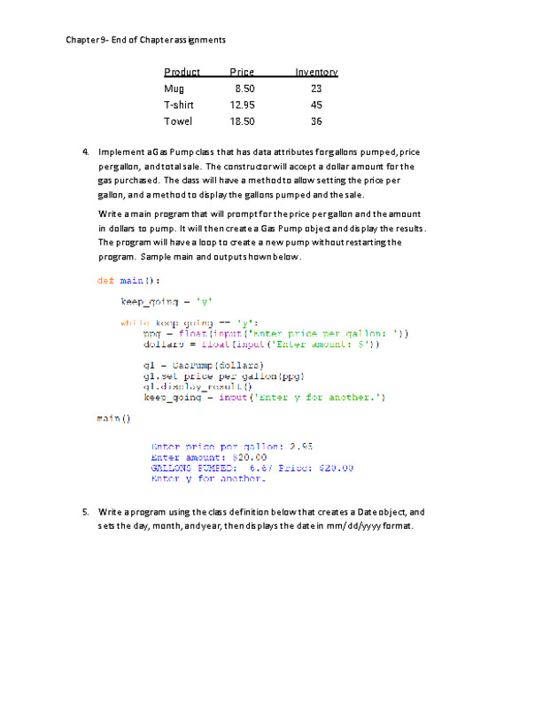 Computer Programming Python - Chapter 9 Assignment- Classes and Objects - Page 3