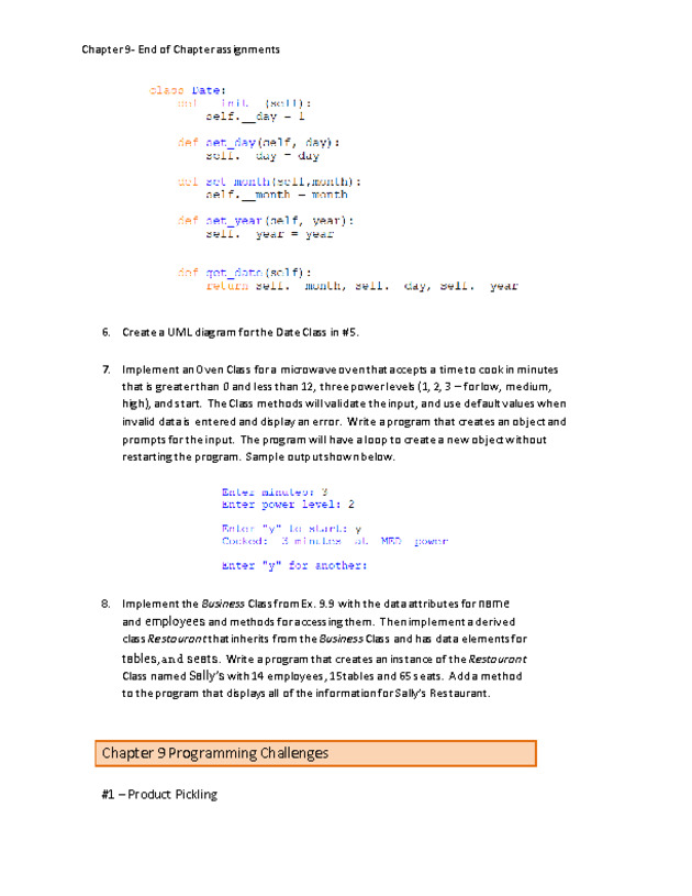 Computer Programming Python - Chapter 9 Assignment- Classes and Objects - Page 4