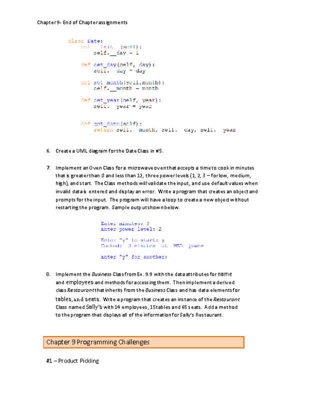 Computer Programming Python - Chapter 9 Assignment- Classes and Objects - Page 4