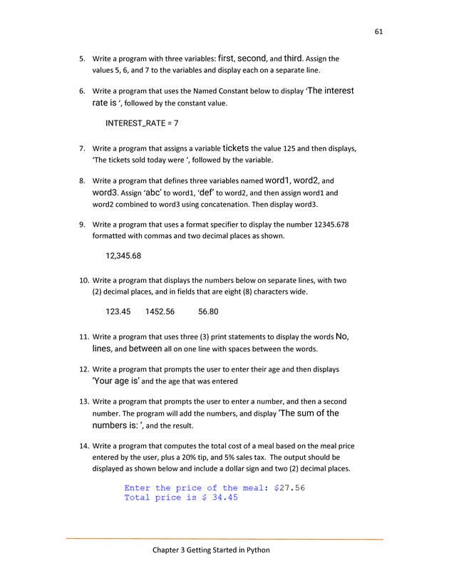Computer Programming Python - Textbook - Page 61