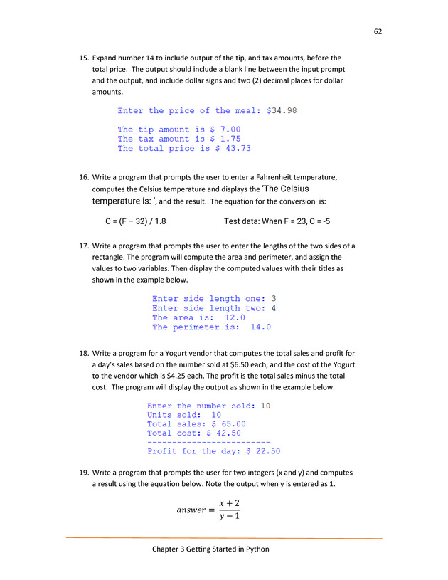 Computer Programming Python - Textbook - Page 62
