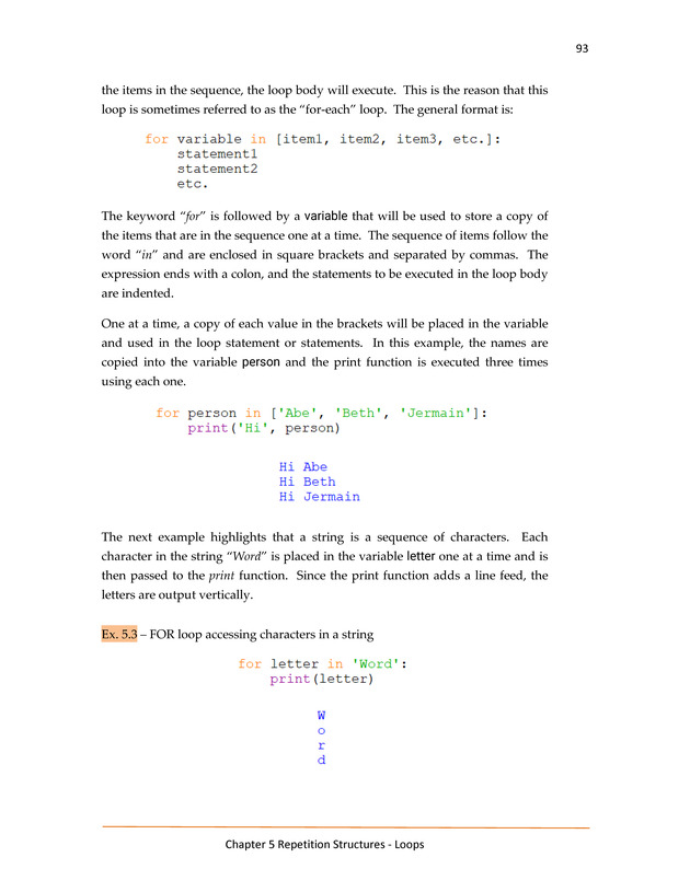 Computer Programming Python - Textbook - Page 93
