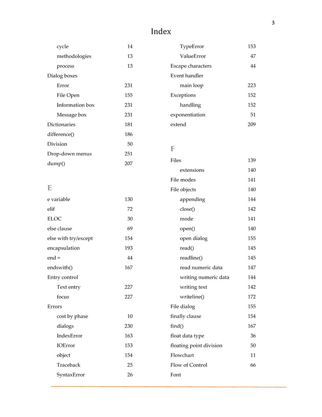 Computer Programming Python - Textbook - Index 3