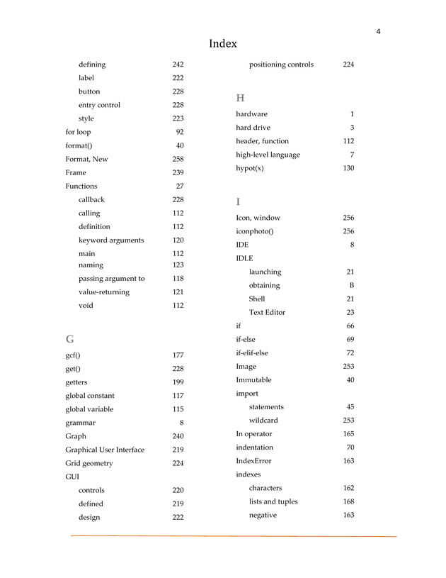 Computer Programming Python - Textbook - Index 4