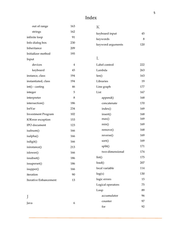 Computer Programming Python - Textbook - Index 5