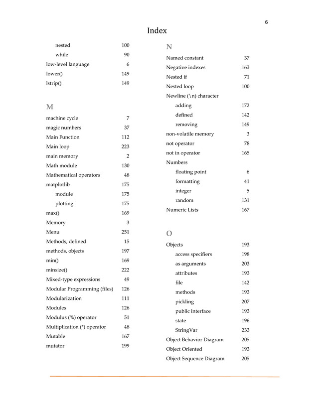 Computer Programming Python - Textbook - Index 6