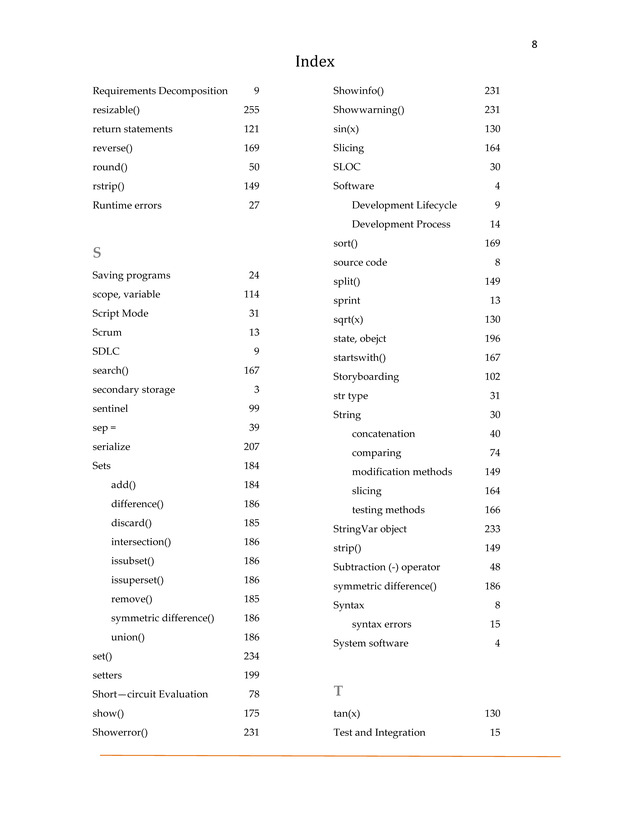 Computer Programming Python - Textbook - Index 8