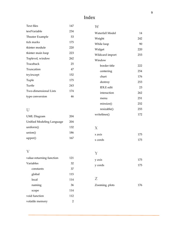 Computer Programming Python - Textbook - Index 9